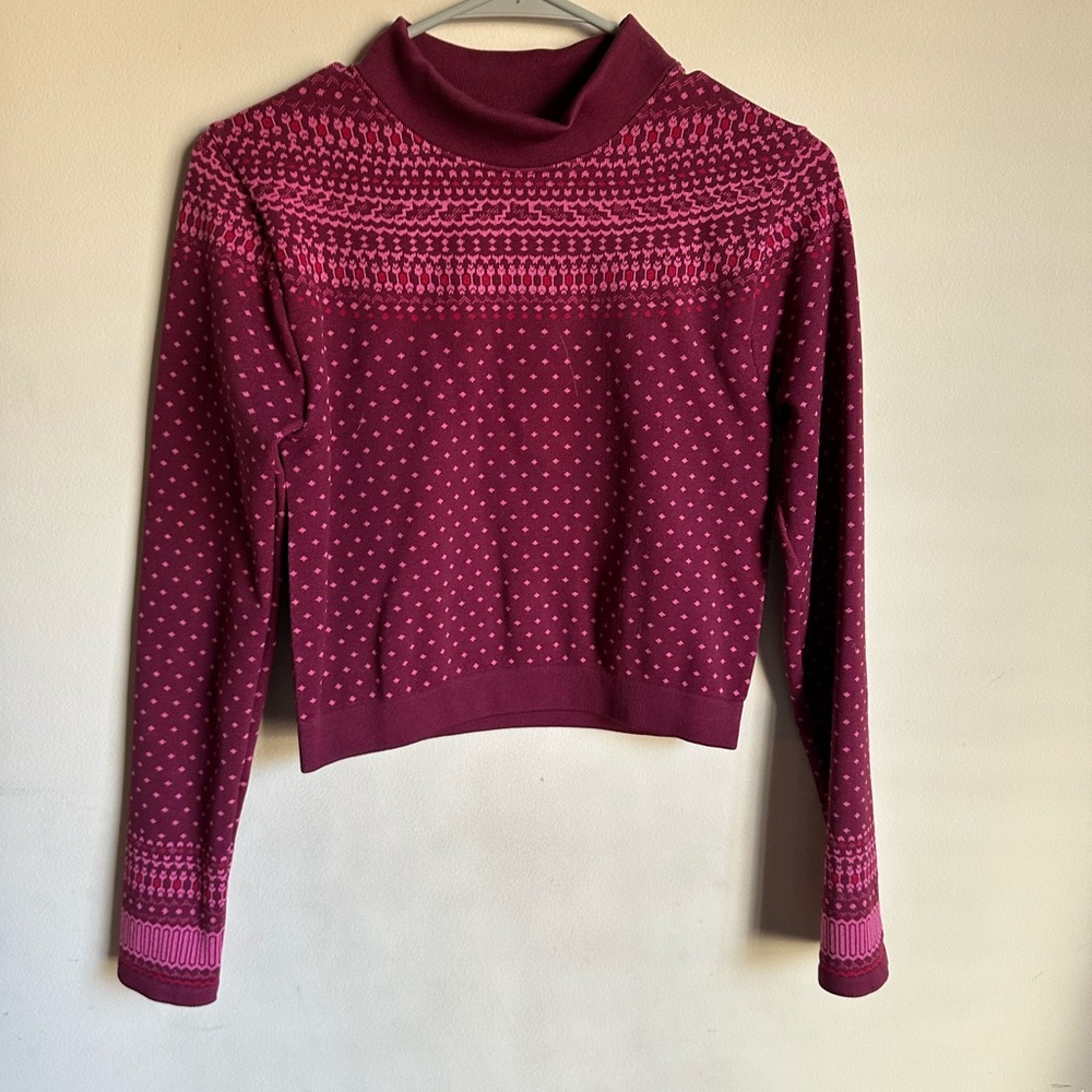 Fabletics Burgundy Patterned Turtleneck Sweater